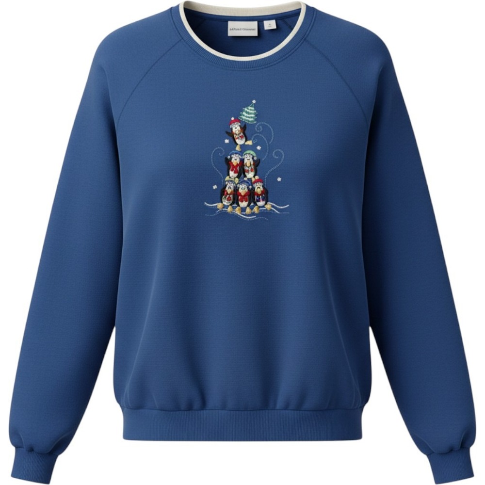 Alfred Dunner Blue Fleece Christmas Penguin Pyramid Embroidered Sweatshirt XL